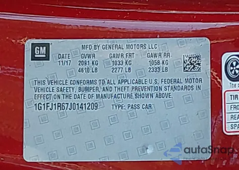 2018 Chevrolet Camaro Zl1 из США, поврежденный, VIN 1G1FJ1R67J0141209